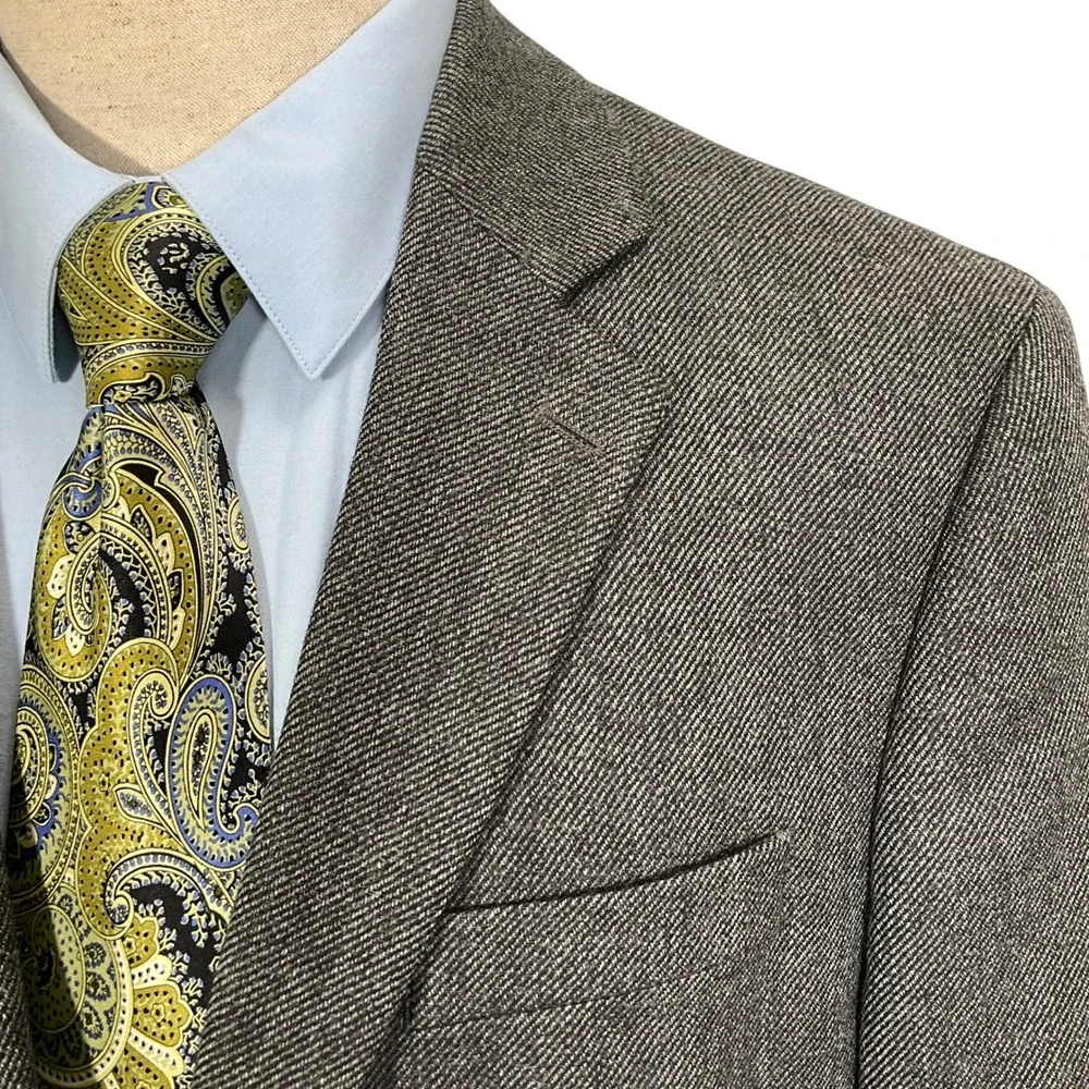 Stafford Signature Blazer Men 44S Gray Herringbone‎ Elbow Patch Academia Classic